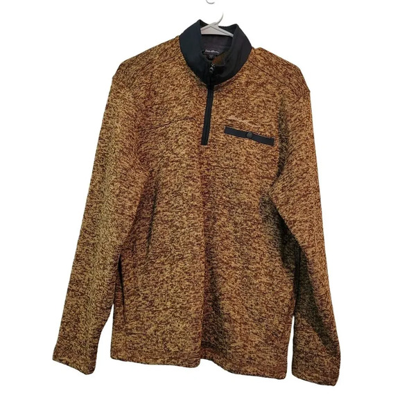 Eddie Bauer Men Pullover Quarter Zip Sweater M Snap Closure Long Sleeves Fleece - Picture 1 of 9